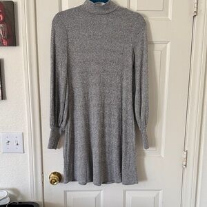 Express Gray Ribbed Long-Sleeve Mock Neck Dress
